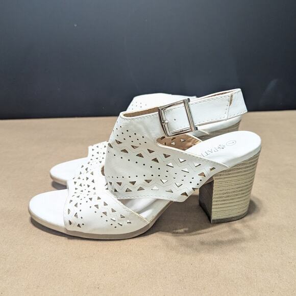 Patrizia Spring Step Arirose Peep Toe Sandals White Faux Leather Heels Womens 7 - Picture 1 of 5